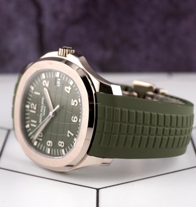 Patek Philippe Aquanaut Jumbo 18k White Gold Khaki Green Men Watch 5168g-010