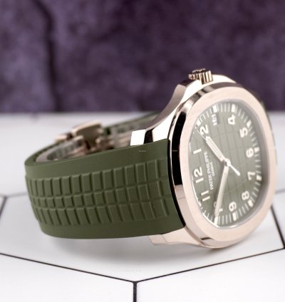 Patek Philippe Aquanaut Jumbo 18k White Gold Khaki Green Men Watch 5168g-010