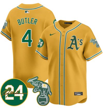 Lawrence Butler Jersey 4 Oakland Athletics 2025 Rickey Henderson Memorial Stitched Yellow