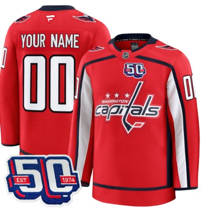 Men Custom Washington Capitals Jersey 50th Anniversary Premium V2 Stitched Red