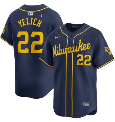 Christian Yelich Jersey 22 Milwaukee Brewers Home Patch Navy Vapor Premier Limited Stitched