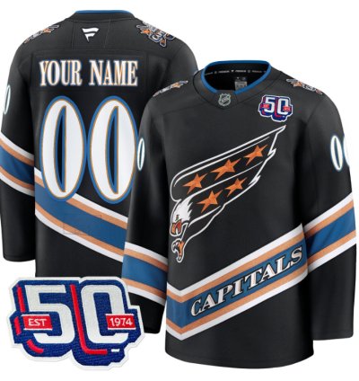 Mens Custom Washington Capitals Jersey Eagle Alternate 50th Anniversary Black