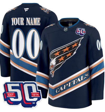 Mens Custom Washington Capitals Jersey Eagle Alternate 50th Anniversary Navy