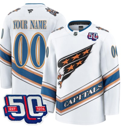 Mens Custom Washington Capitals Jersey Eagle Alternate 50th Anniversary White