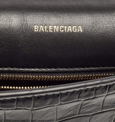 Balenciaga Black Croc Embossed Leather Crush Pochette