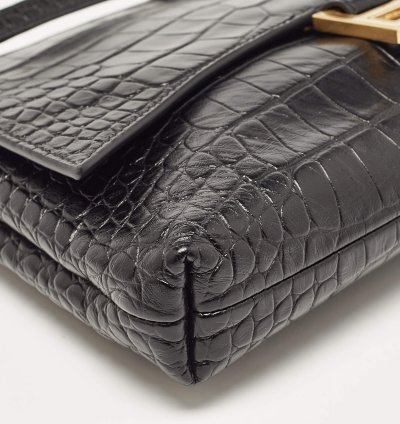 Balenciaga Black Croc Embossed Leather Crush Pochette