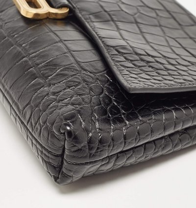 Balenciaga Black Croc Embossed Leather Crush Pochette