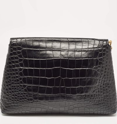 Balenciaga Black Croc Embossed Leather Crush Pochette