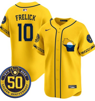 Sal Frelick Jersey 10 Milwaukee Brewers Golden 50th Anniversary Patch Stitched Gold