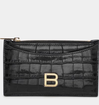 Balenciaga Black Croc Embossed Leather Hourglass Card Holder