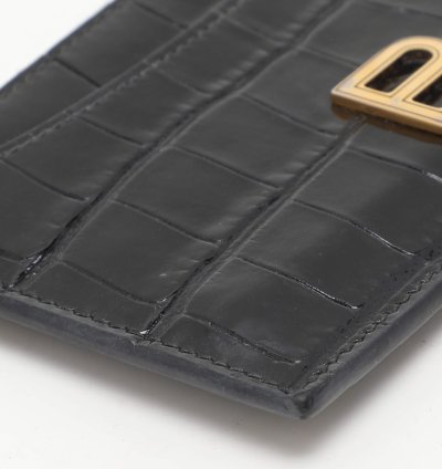 Balenciaga Black Croc Embossed Leather Hourglass Card Holder