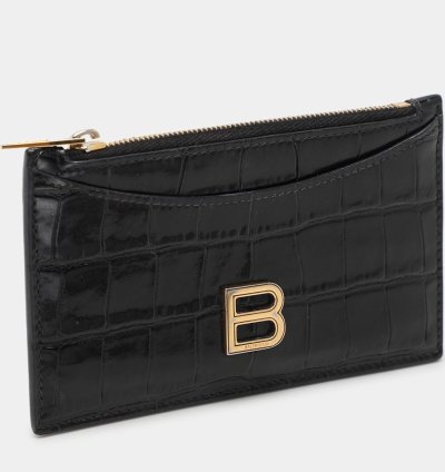 Balenciaga Black Croc Embossed Leather Hourglass Card Holder