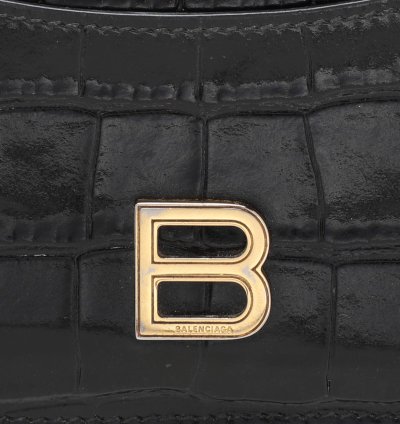 Balenciaga Black Croc Embossed Leather Hourglass Card Holder