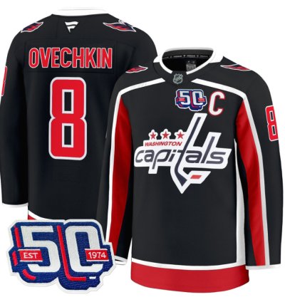 Men Alex Ovechkin Jersey 8 Washington Capitals 50th Anniversary Stitched Black