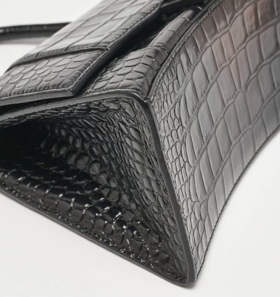 Balenciaga Black Croc Embossed Leather Small Hourglass Top Handle Bag