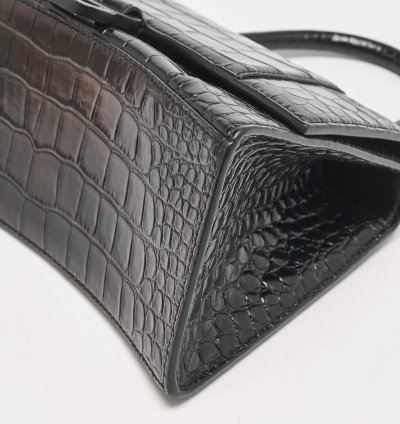 Balenciaga Black Croc Embossed Leather Small Hourglass Top Handle Bag