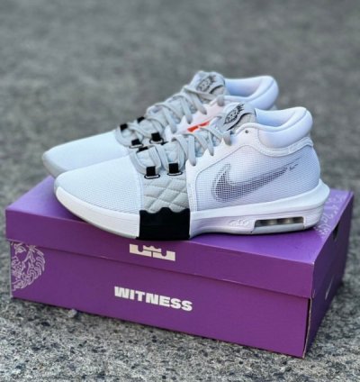 Nik E Lebron Witness 8 White Silver Basketball Sneakers
