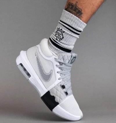 Nik E Lebron Witness 8 White Silver Basketball Sneakers