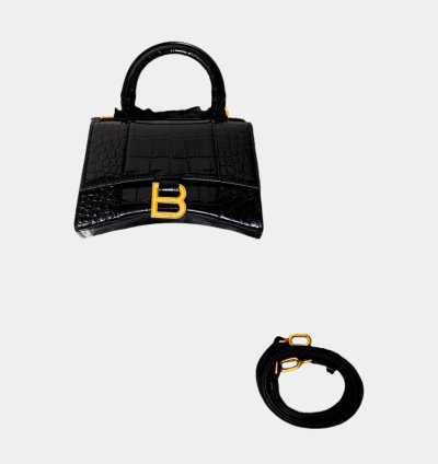 Balenciaga Black Croc Embossed Leather Xs Hourglass Top Handle Bags