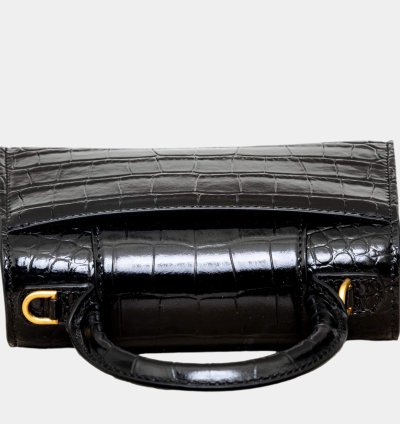 Balenciaga Black Croc Embossed Leather Xs Hourglass Top Handle Bags