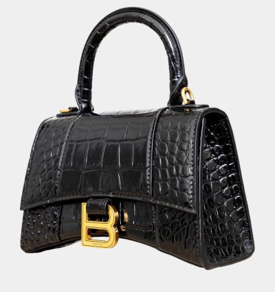 Balenciaga Black Croc Embossed Leather Xs Hourglass Top Handle Bags