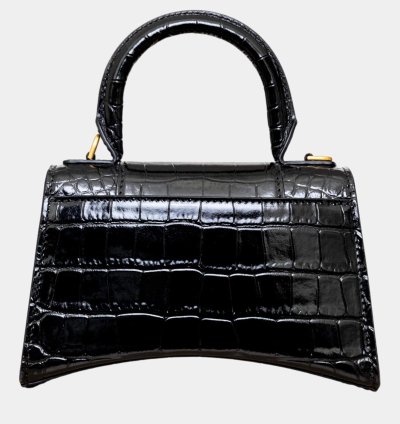 Balenciaga Black Croc Embossed Leather Xs Hourglass Top Handle Bags