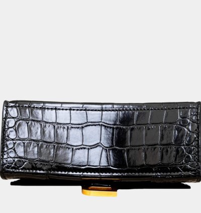 Balenciaga Black Croc Embossed Leather Xs Hourglass Top Handle Bags