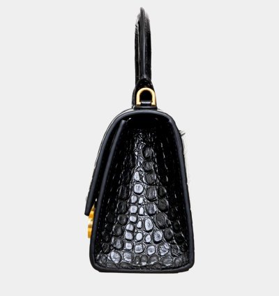 Balenciaga Black Croc Embossed Leather Xs Hourglass Top Handle Bags