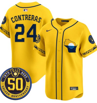 William Contreras Jersey 24 Milwaukee Brewers Golden 50th Anniversary Patch Stitched Gold
