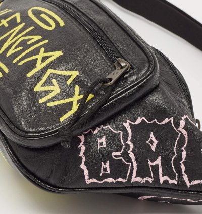 Balenciaga Black Graffiti Print Leather Logo Belt Bag
