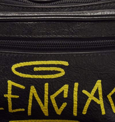 Balenciaga Black Graffiti Print Leather Logo Belt Bag