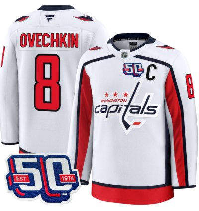 Men Alex Ovechkin Jersey 8 Washington Capitals 50th Anniversary V2 White