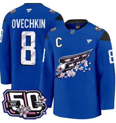 Men Alex Ovechkin Jersey 8 Washington Capitals 50th Stitched Cherry Blossom