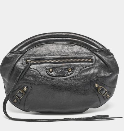 Balenciaga Black Leather Classic Hardware Oval Clutch