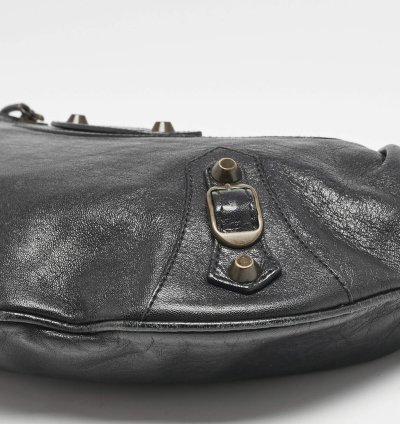 Balenciaga Black Leather Classic Hardware Oval Clutch
