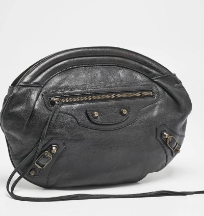 Balenciaga Black Leather Classic Hardware Oval Clutch