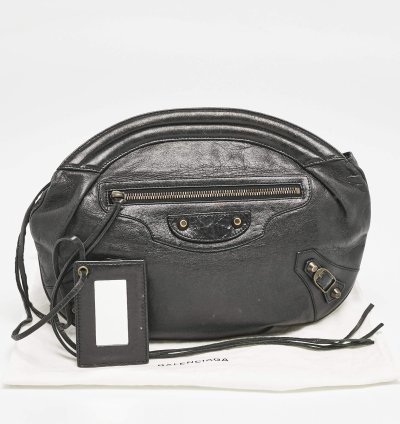 Balenciaga Black Leather Classic Hardware Oval Clutch