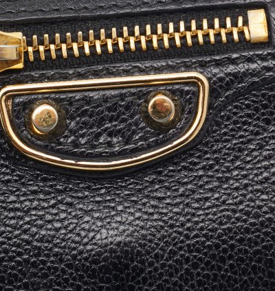 Balenciaga Black Leather Classic Metallic Edge Trifold Wallet