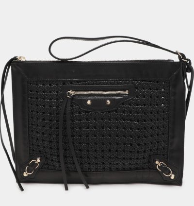 Balenciaga Black Leather Crochet Motorcycle Clutch