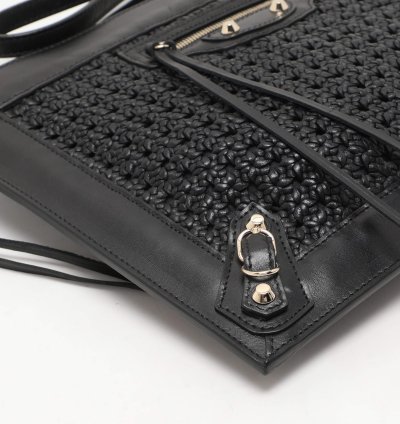 Balenciaga Black Leather Crochet Motorcycle Clutch