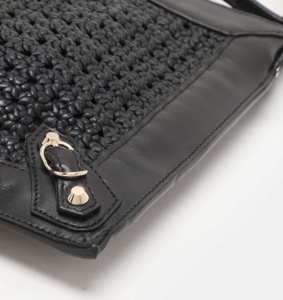 Balenciaga Black Leather Crochet Motorcycle Clutch