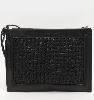 Balenciaga Black Leather Crochet Motorcycle Clutch