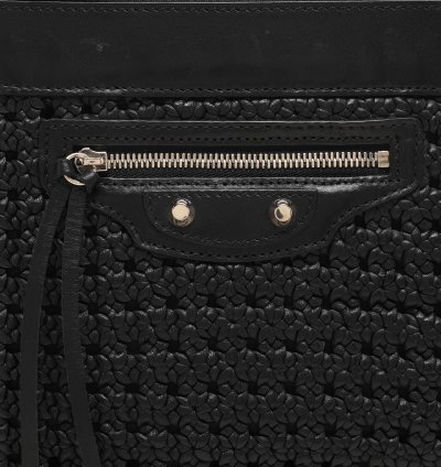 Balenciaga Black Leather Crochet Motorcycle Clutch