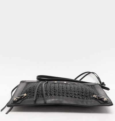 Balenciaga Black Leather Crochet Motorcycle Clutch
