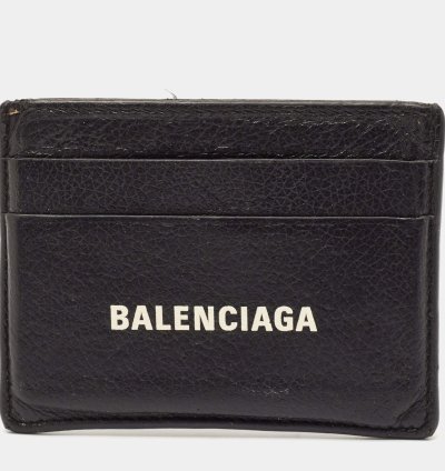 Balenciaga Black Leather Logo Print Card Case