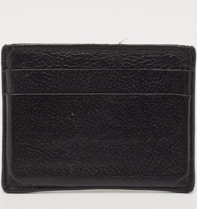 Balenciaga Black Leather Logo Print Card Case