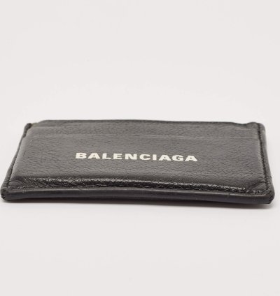 Balenciaga Black Leather Logo Print Card Case