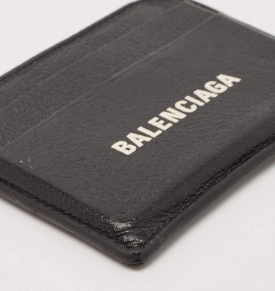 Balenciaga Black Leather Logo Print Card Case