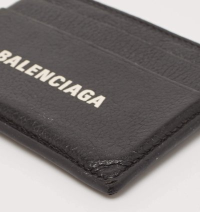 Balenciaga Black Leather Logo Print Card Case