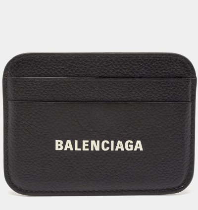 Balenciaga Black Leather Logo Print Card Holder